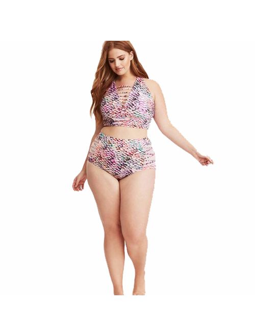 Joku Women's Plus Size Two-Piece Swimsuit, Fish Scale Print Bikini for Women