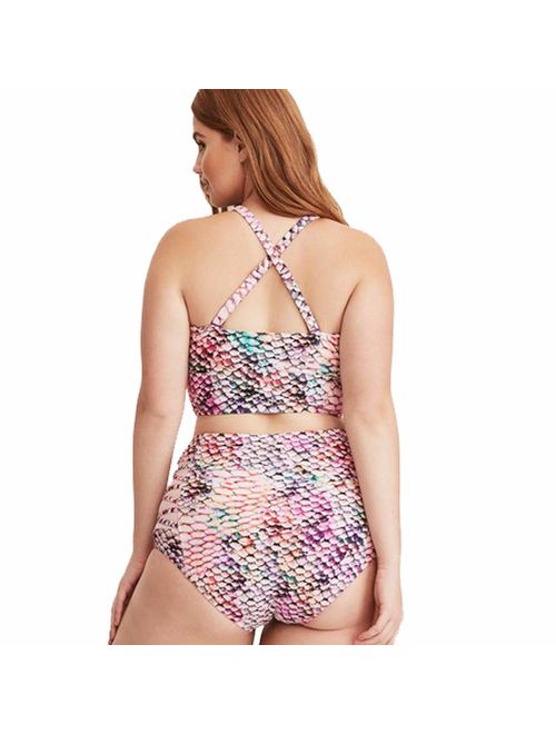 Joku Women's Plus Size Two-Piece Swimsuit, Fish Scale Print Bikini for Women