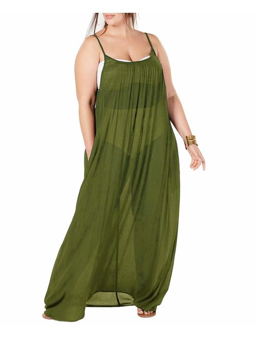 Womens Plus Size Maxi Cover Ups Beach Dresses Spaghetti Strap Backless Coverups Swimwear