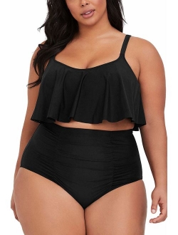 Sovoyontee Women's 2 Piece Plus Size High Waisted Swimsuit Bathing Suit