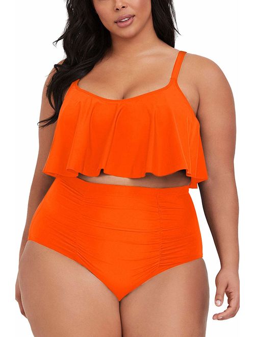 Sovoyontee Women's 2 Piece Plus Size High Waisted Swimsuit Bathing Suit