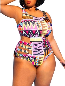 Yskkt Womens Plus Size Swimwear One Piece High Waist Swimsuits Tummy Control Swim Bathing Suits Monokini