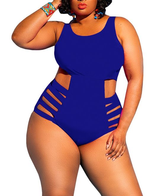 Yskkt Womens Plus Size Swimwear One Piece High Waist Swimsuits Tummy Control Swim Bathing Suits Monokini