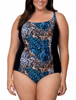 Caribbean Sand Panel Plus Size One Piece Swimsuit for Women with Tummy Control