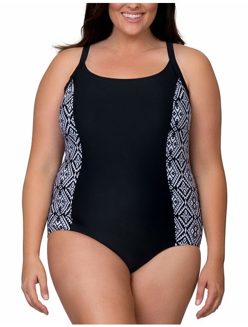 Caribbean Sand Panel Plus Size One Piece Swimsuit for Women with Tummy Control