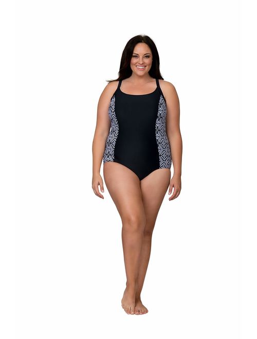 Caribbean Sand Panel Plus Size One Piece Swimsuit for Women with Tummy Control