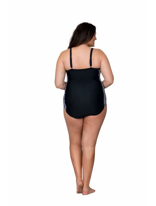 Caribbean Sand Panel Plus Size One Piece Swimsuit for Women with Tummy Control