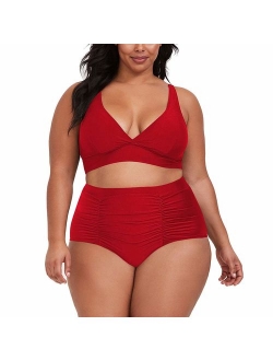 Kisscynest Women's Plus Size High Waist Ruched Swimsuit Swimwear Bathing Suit