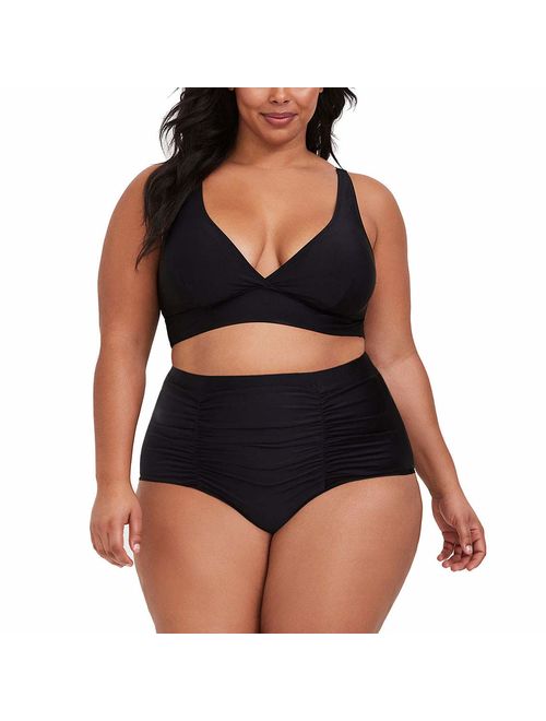 Kisscynest Women's Plus Size High Waist Ruched Swimsuit Swimwear Bathing Suit