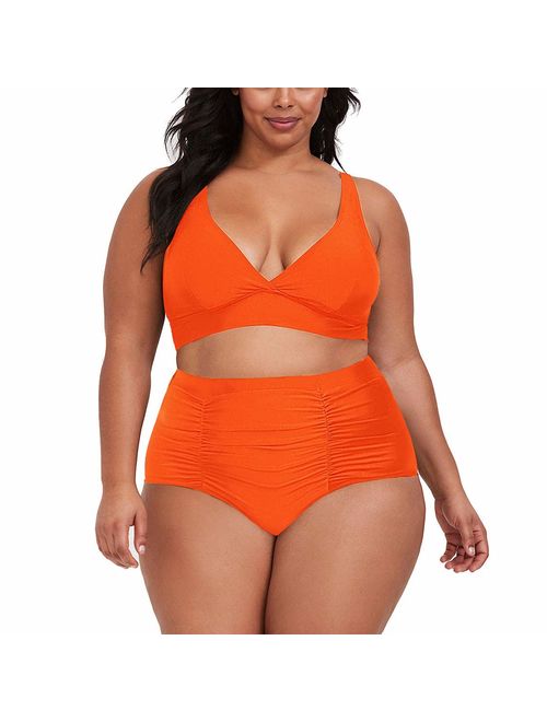 Kisscynest Women's Plus Size High Waist Ruched Swimsuit Swimwear Bathing Suit