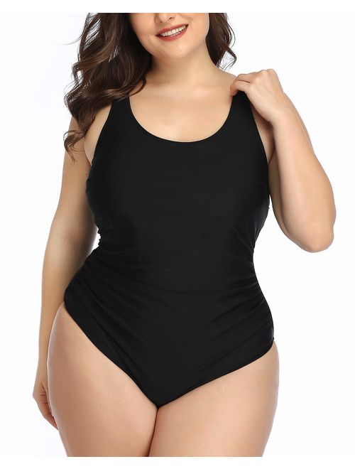 Daci Women Plus Size One Piece Swimsuit Athletic Side Shirred Bathing Suit Ruched Tummy Control Swimwear