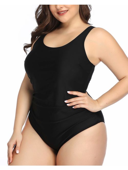 Daci Women Plus Size One Piece Swimsuit Athletic Side Shirred Bathing Suit Ruched Tummy Control Swimwear