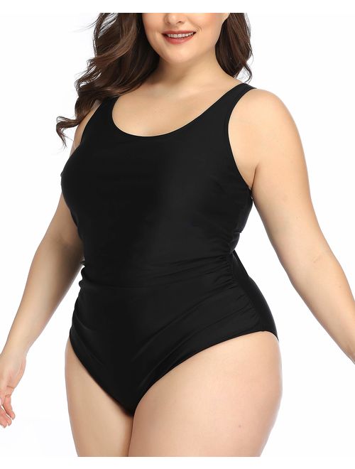 Daci Women Plus Size One Piece Swimsuit Athletic Side Shirred Bathing Suit Ruched Tummy Control Swimwear