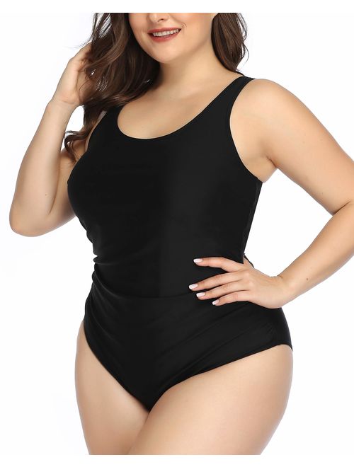 Daci Women Plus Size One Piece Swimsuit Athletic Side Shirred Bathing Suit Ruched Tummy Control Swimwear