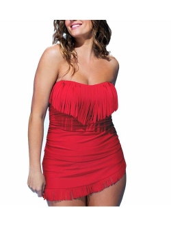 Eternatastic Women's Halter Top Tankini Fringe Swimwear Tassel Swimsuit Plus Size