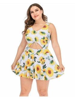 ESPRLIA Plus Size Floral Prinit Halter Swimwear One Piece Pin up Tankini Swimwear