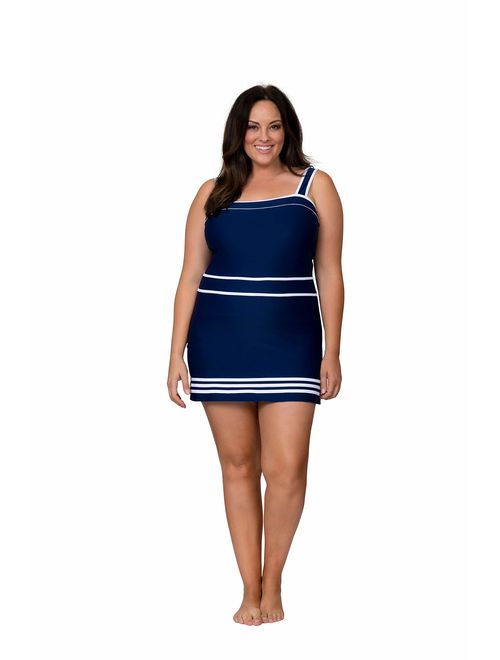 Caribbean Sand Plus Size Swimdress with Tummy Control, Plus Size Swimwear Dress