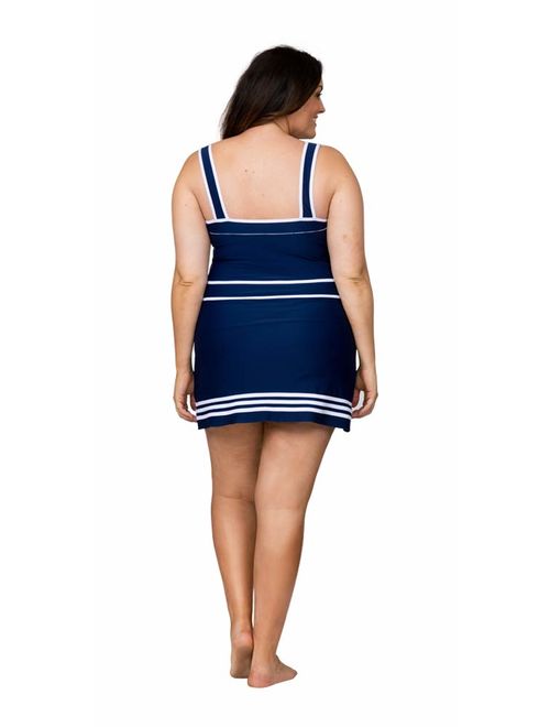 Caribbean Sand Plus Size Swimdress with Tummy Control, Plus Size Swimwear Dress