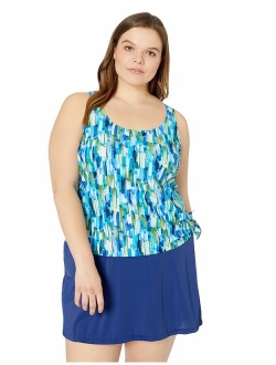 Women's Plus-Size Scoop Faux Tankini Swim Dress One Piece Swimsuit