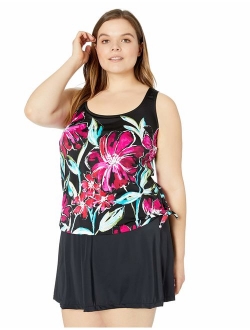 Women's Plus-Size Scoop Faux Tankini Swim Dress One Piece Swimsuit