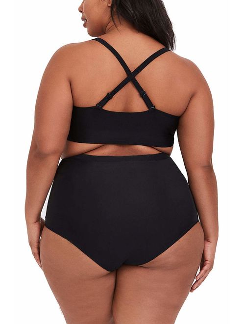 Sovoyontee Women's 2 Piece Plus Size High Waisted Swimsuit Bathing Suit