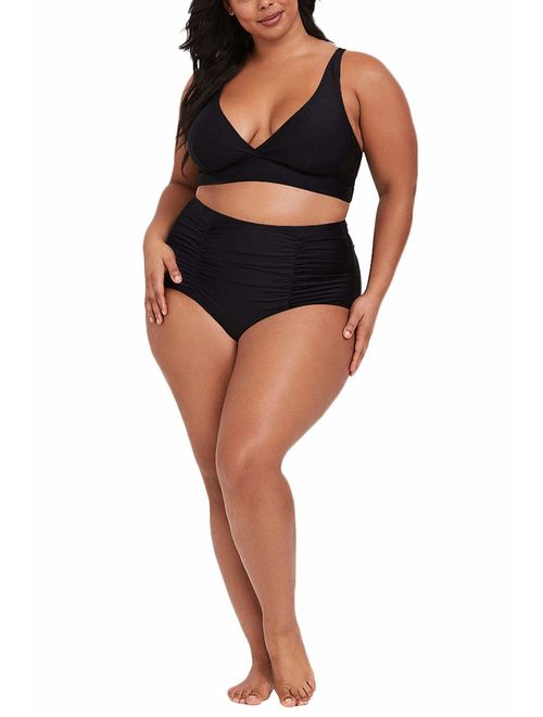 Sovoyontee Women's 2 Piece Plus Size High Waisted Swimsuit Bathing Suit