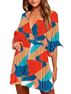 Meenew Women's Summer Beach Vacation Casual A Line Skater Dress Swim Cover Ups