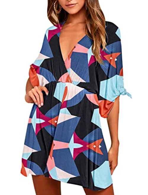 Meenew Women's Summer Beach Vacation Casual A Line Skater Dress Swim Cover Ups