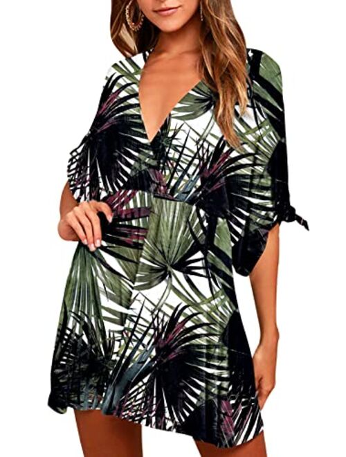 Meenew Women's Summer Beach Vacation Casual A Line Skater Dress Swim Cover Ups