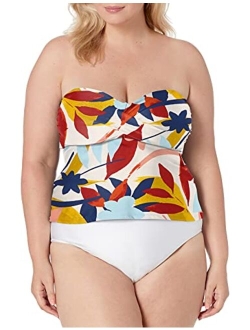 Women's Plus-Size Twist Front Bandeau Tankini Swimsuit