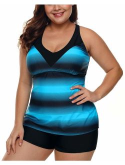 Gloria&Sarah Women's Plus Size Tankini with Boyshorts Strappy Criss Cross Two Piece Swimwear Swimsuit Set L-XXXL