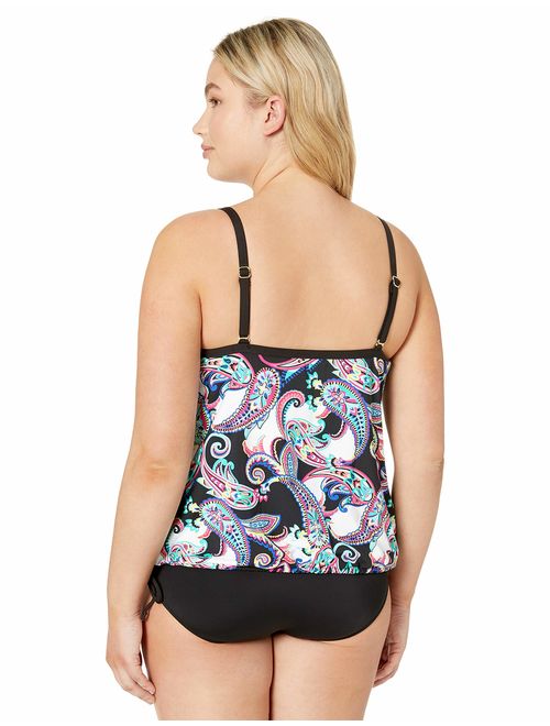 24th & Ocean Women's Plus Size V-Neck Adjustable Bottom Tankini Swimsuit Top