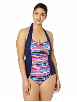 Women's Plus-Size Striped One Piece Sexy Swimsuit