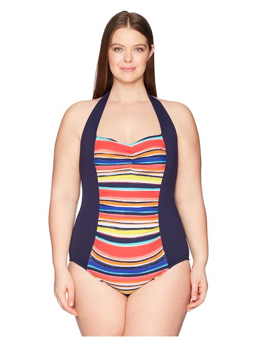 Anne Cole Women's Plus-Size Striped One Piece Sexy Swimsuit