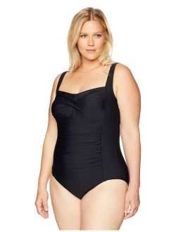 Amazon Brand - Coastal Blue Women's Plus Size One Piece Swimsuit, Ebony, 2X (20W-22W)