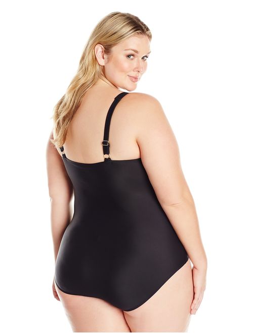 Amazon Brand - Coastal Blue Women's Plus Size One Piece Swimsuit, Ebony, 2X (20W-22W)