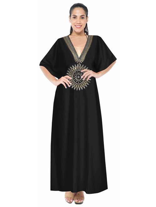 LA LEELA Women's Long Caftan Casual Dress Night Gown Beach Cover Ups Embroidery