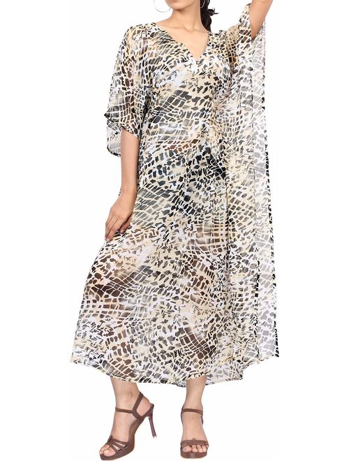 LA LEELA Women's Long Caftan Casual Dress Night Gown Beach Cover Ups Embroidery