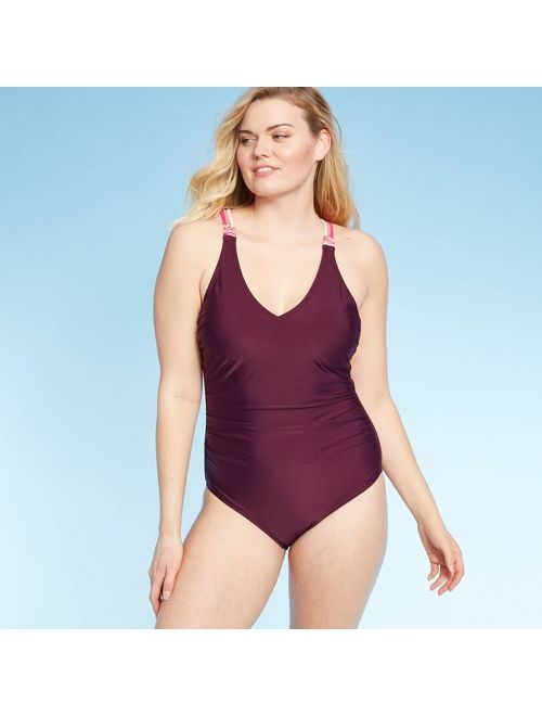 Women's Macrame High Coverage One Piece Swimsuit - Kona Sol Burgundy