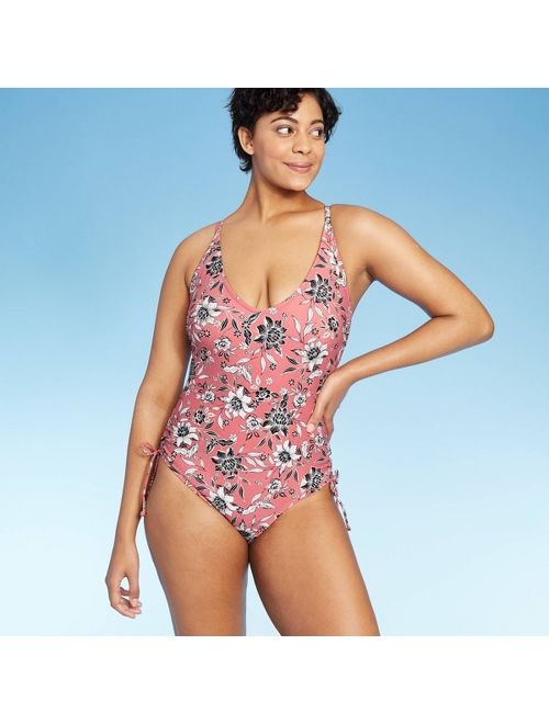 Women's V-Neckline One Piece Swimsuit - Kona Sol&#153; Pink Floral