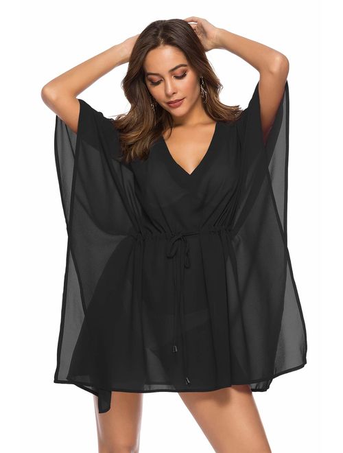 LouKeith Womens Beach Wear Cover Up Swimsuit Swimwear Chiffon Bikini Kaftan Coverups Sexy Bathing Suit