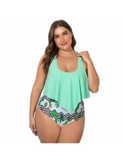 GMHO Plus Size Swimwear High Waisted Swimsuit Two Piece Bikini Sets Bathing Suit Ruffled Cold Shoulder