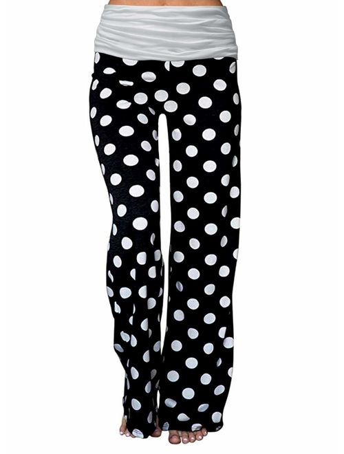 Gracyoga Women's Comfy Casual Pajama Pants Floral Print Fold Waist Palazzo  Lounge Pants Wide Leg | Topofstyle