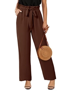 SySea Womens High Waisted Leopard Print Palazzo Pants Belted Wide Leg Long Trousers with Pockets