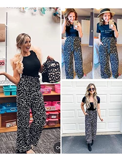 Buy SySea Womens High Waisted Leopard Print Palazzo Pants Belted Wide Leg  Long Trousers with Pockets online