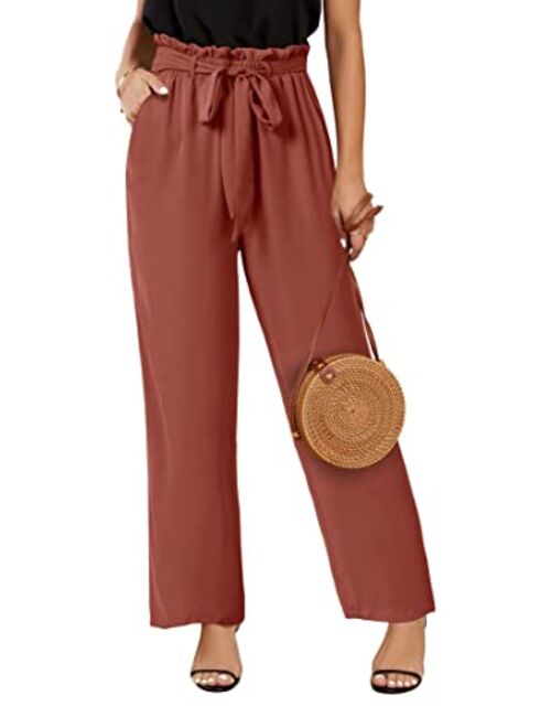 SySea Womens High Waisted Leopard Print Palazzo Pants Belted Wide Leg Long Trousers with Pockets