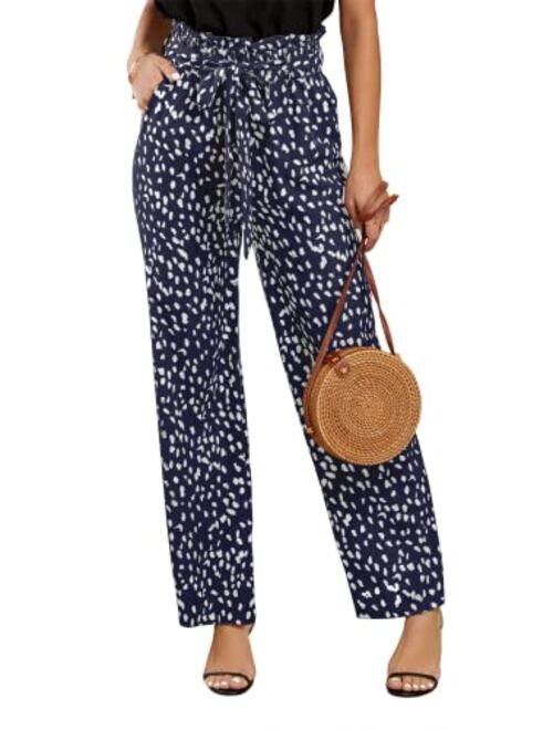 SySea Womens High Waisted Leopard Print Palazzo Pants Belted Wide Leg Long Trousers with Pockets