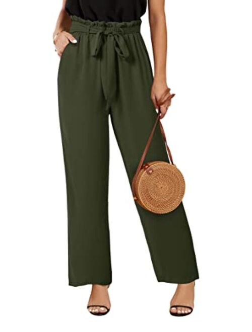 SySea Womens High Waisted Leopard Print Palazzo Pants Belted Wide Leg Long Trousers with Pockets