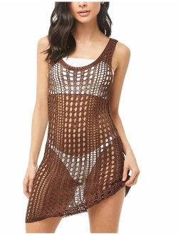 Bsubseach Women Lace Up V Neck Long Sleeve Crochet Swimsuit Cover Up Dress