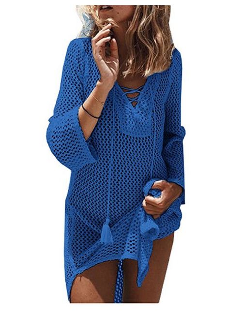 NFASHIONSO Women's Fashion Swimwear Crochet Tunic Cover Up/Beach Dress